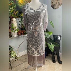 Metme Silver Sequin Fringe Women’s Dress Sz Medium Mermaidcore Balletcore